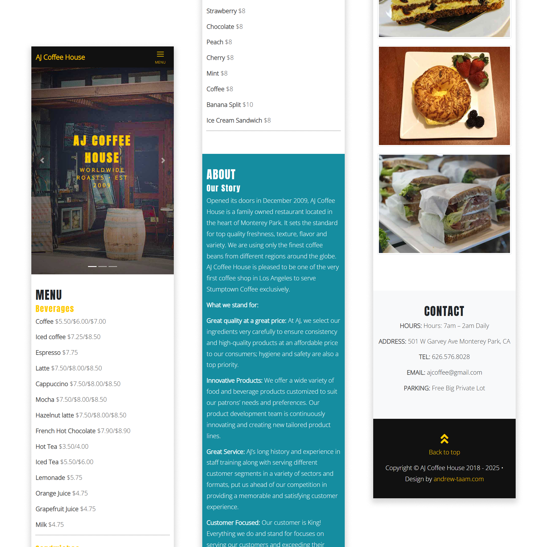 AJ Coffee House Website Mobile Screen
