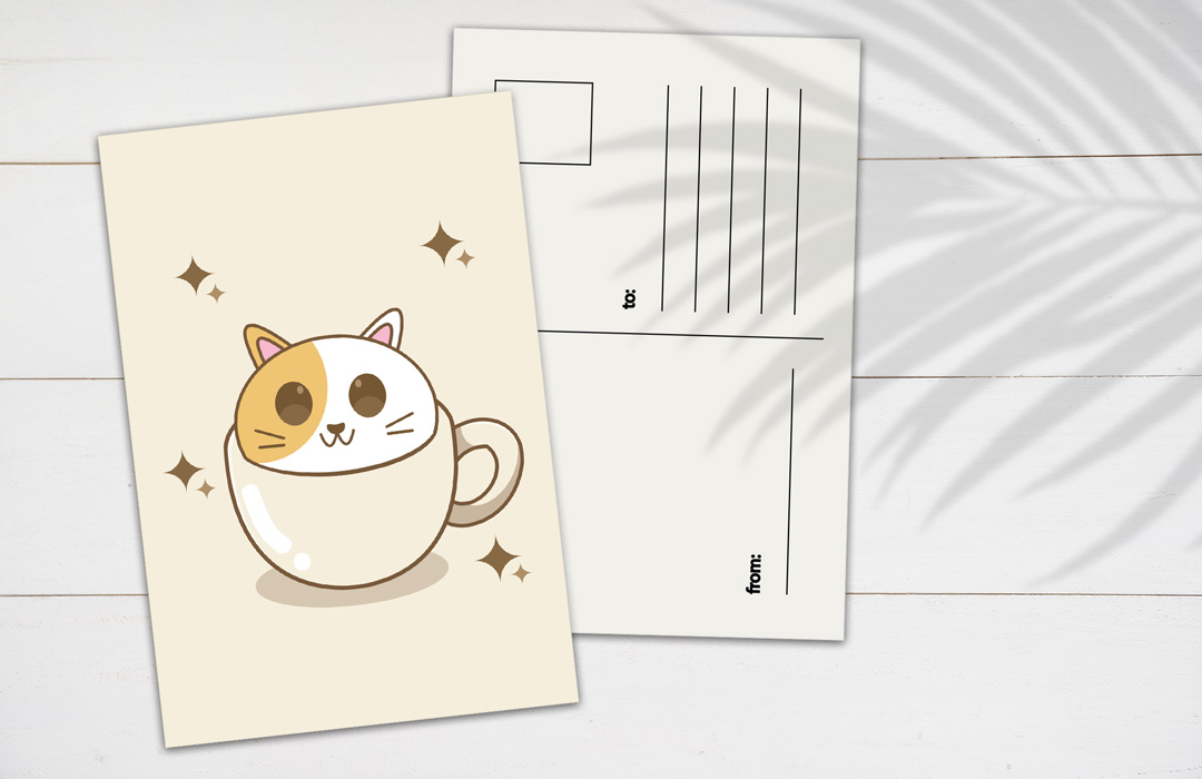Cat in a Cup postcard mockup