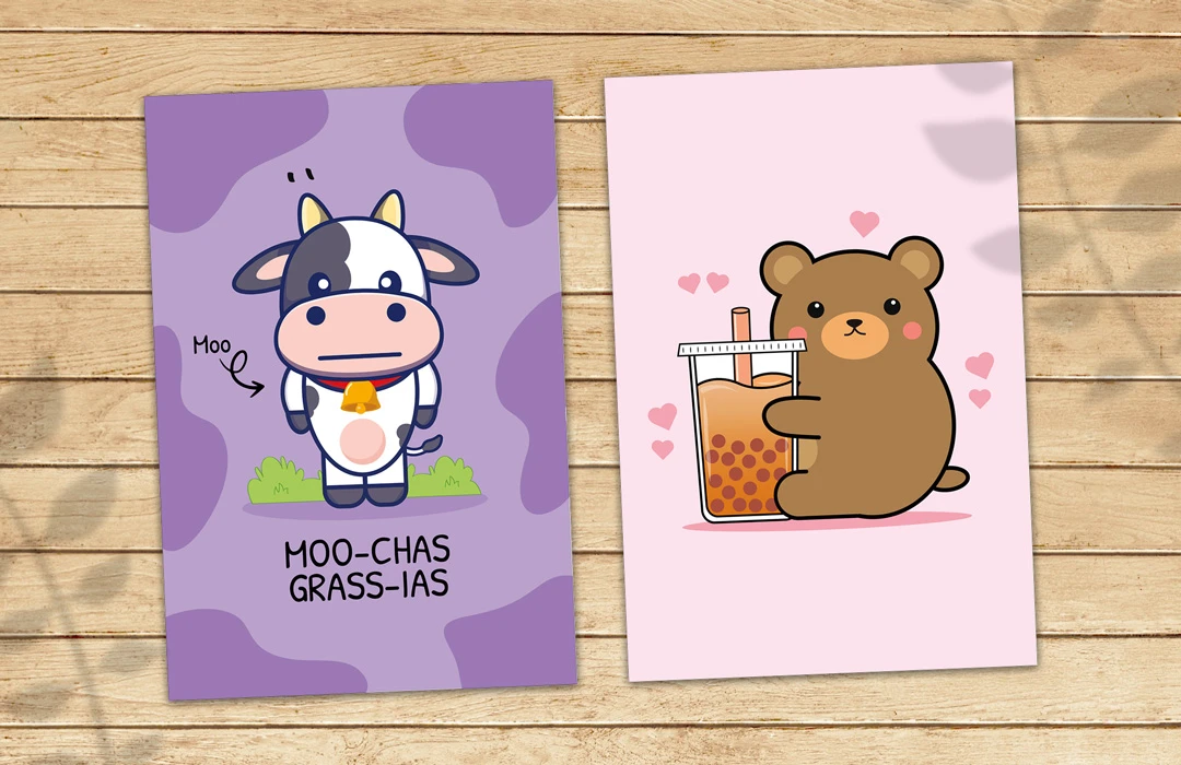 Cow postcard & bear postcard mockup