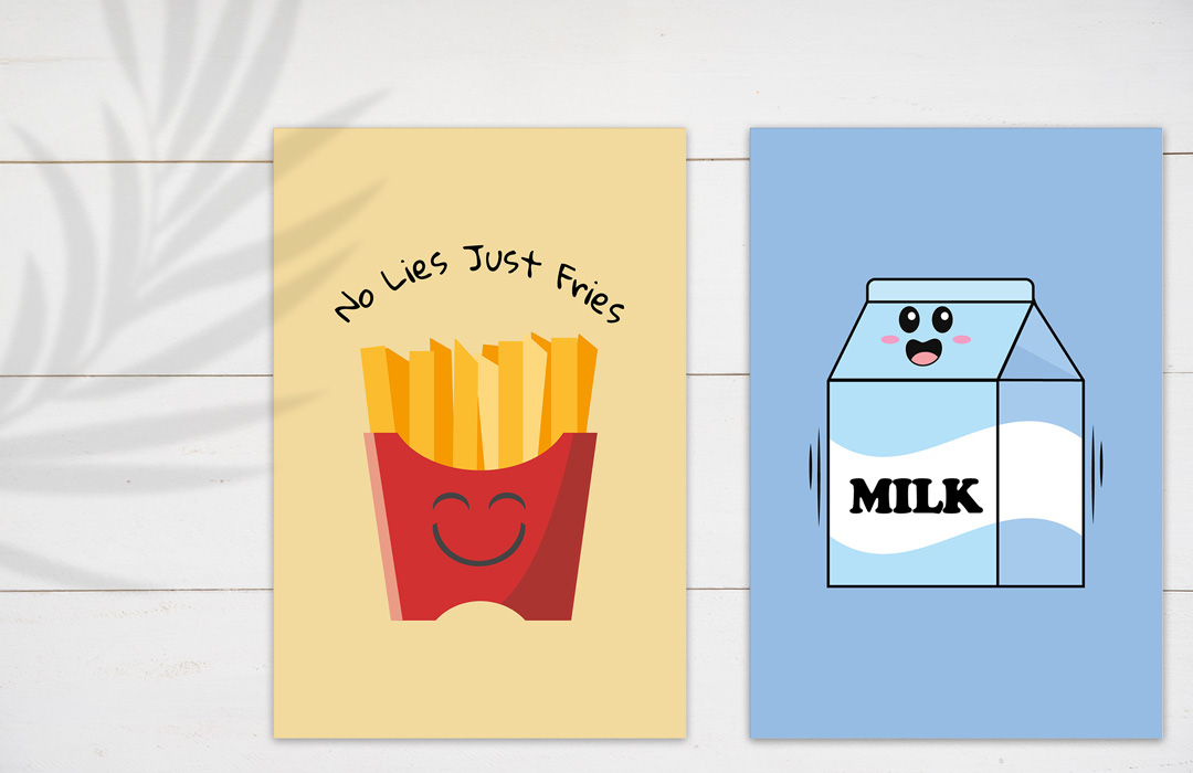 Fries postcard & Milk carton postcard mockup
